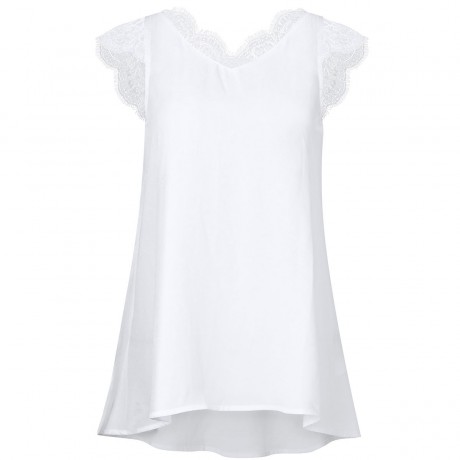 Women Casual Chiffon Sleeveless Tank Shirt Blouse Top women's V-neck lace-paneled Vest Top(S-XL)