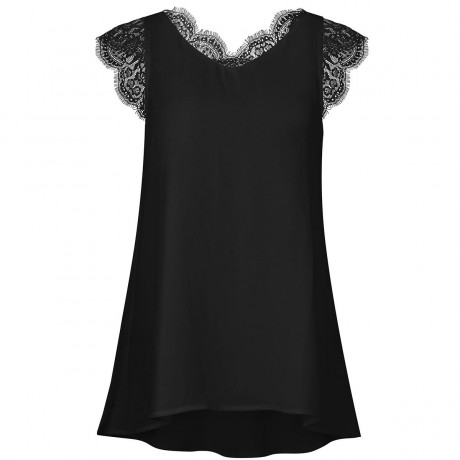 Women Casual Chiffon Sleeveless Tank Shirt Blouse Top women's V-neck lace-paneled Vest Top(S-XL)