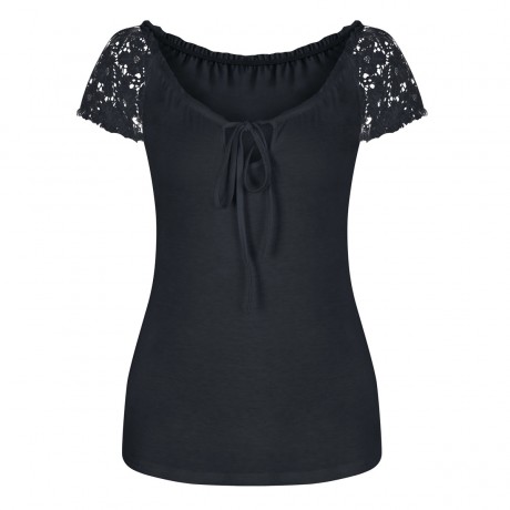 Women's Sexy Round Neckline Lace up Short Sleeve Basic Tee Tops(S-XL)