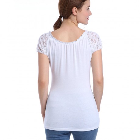 Women's Sexy Round Neckline Lace up Short Sleeve Basic Tee Tops(S-XL)