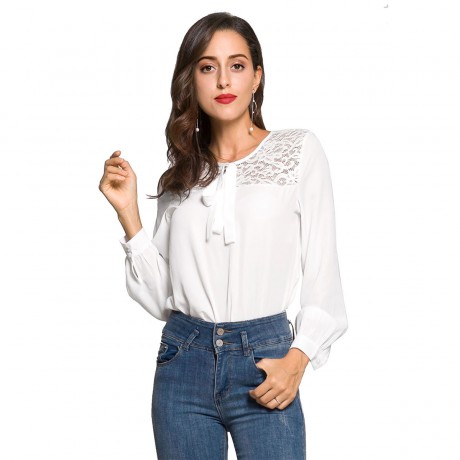  Women Long Sleeve Lace Fit Shirts Chiffon Blouses T-Shirt Tops(S-XL)