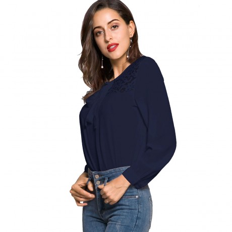  Women Long Sleeve Lace Fit Shirts Chiffon Blouses T-Shirt Tops(S-XL)