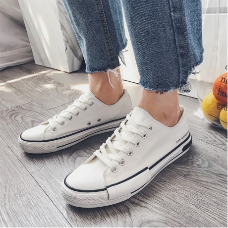 White/Black Casual Canvas Sneakers Shoes Low Top Lace up for Men