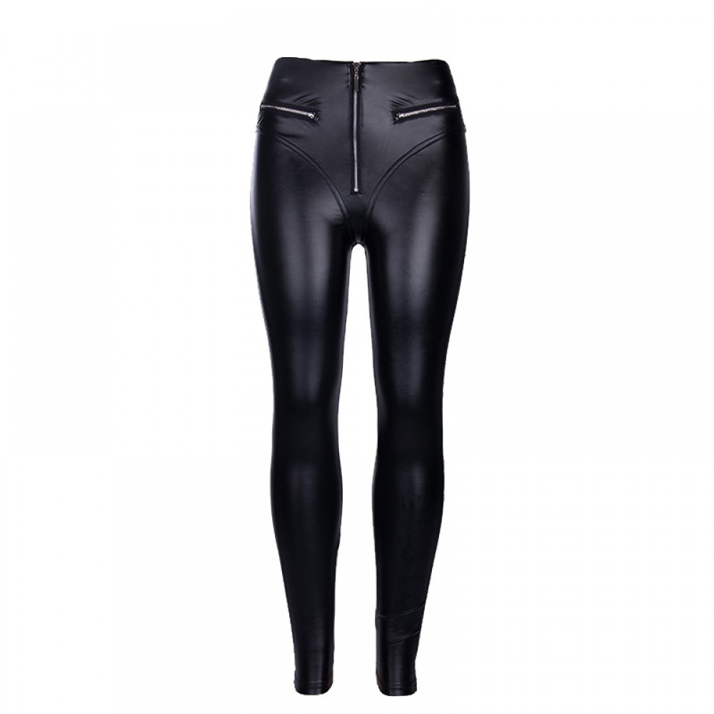  Women's Sexy PU Leather Pants Black Zipper PU Women's Pencil Pants