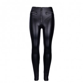  Women's Sexy PU Leather Pants Black Zipper PU Women's Pencil Pants 