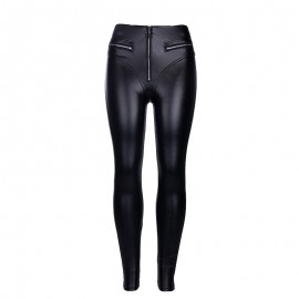  Women's Sexy PU Leather Pants Black Zipper PU Women's Pencil Pants
