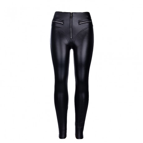  Women's Sexy PU Leather Pants Black Zipper PU Women's Pencil Pants