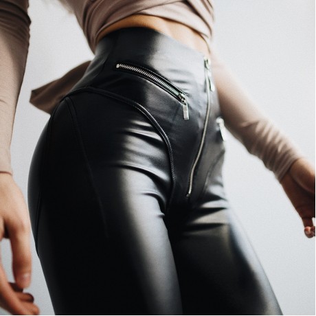  Women's Sexy PU Leather Pants Black Zipper PU Women's Pencil Pants