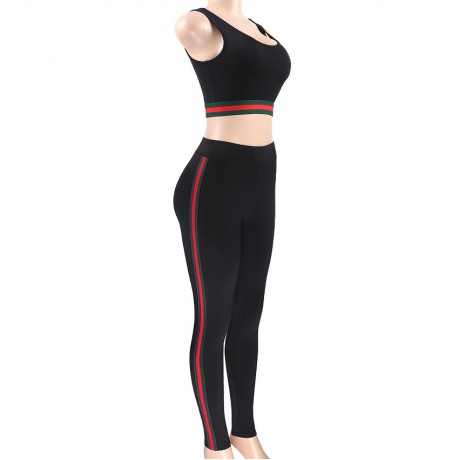 Women Sleeveless Recerback Crop Tank Top High Waist Pants 2 Piece Set