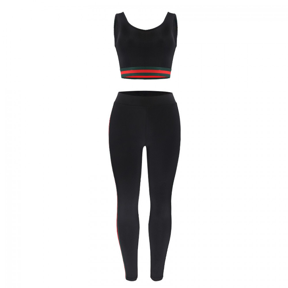 Women Sleeveless Recerback Crop Tank Top High Waist Pants 2 Piece Set