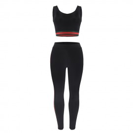 Women Sleeveless Recerback Crop Tank Top High Waist Pants 2 Piece Set