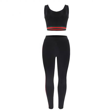 Women Sleeveless Recerback Crop Tank Top High Waist Pants 2 Piece Set