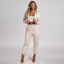   Women Tracksuit Solid Color Hooded Jacket Sweatshirt with Long Pants Sets Sports Suit 