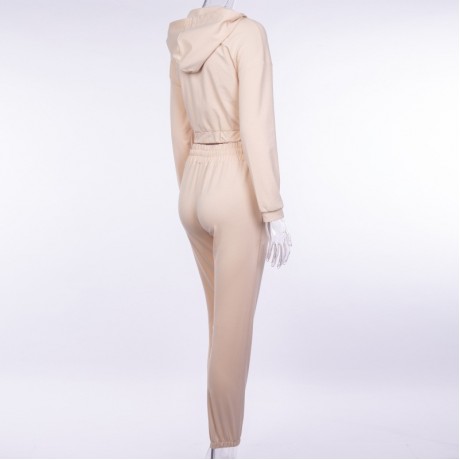   Women Tracksuit Solid Color Hooded Jacket Sweatshirt with Long Pants Sets Sports Suit