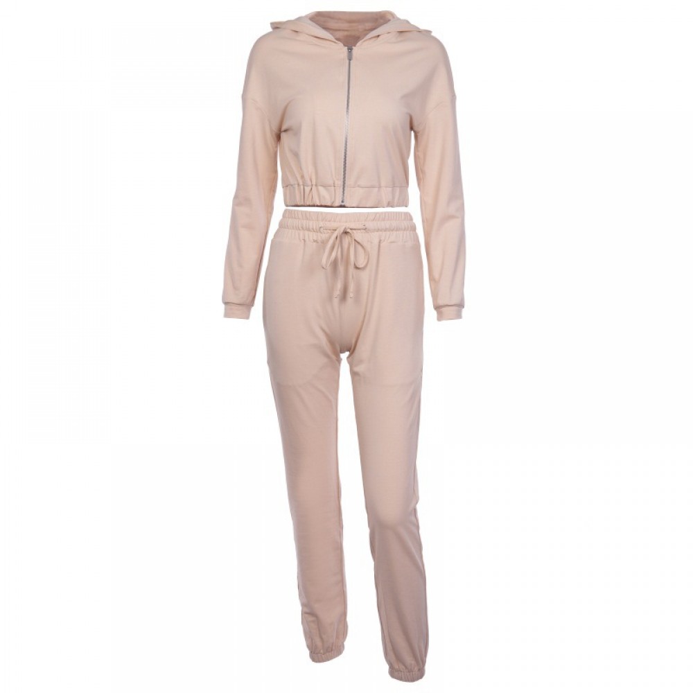   Women Tracksuit Solid Color Hooded Jacket Sweatshirt with Long Pants Sets Sports Suit