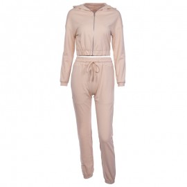  Women Tracksuit Solid Color Hooded Jacket Sweatshirt with Long Pants Sets Sports Suit 