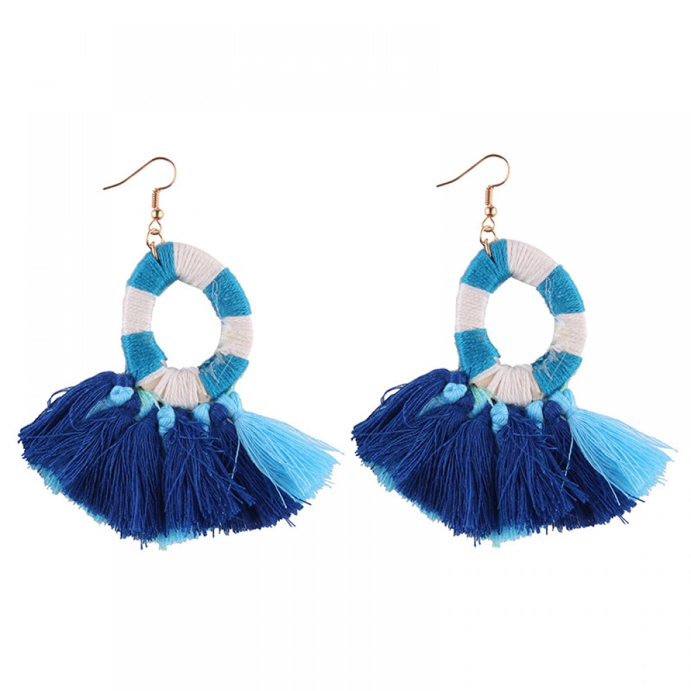 Jewelry Fringed Tassel Earrings Round Circle Ring Hanging Drop Earrings for Women