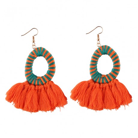 Jewelry Fringed Tassel Earrings Round Circle Ring Hanging Drop Earrings for Women