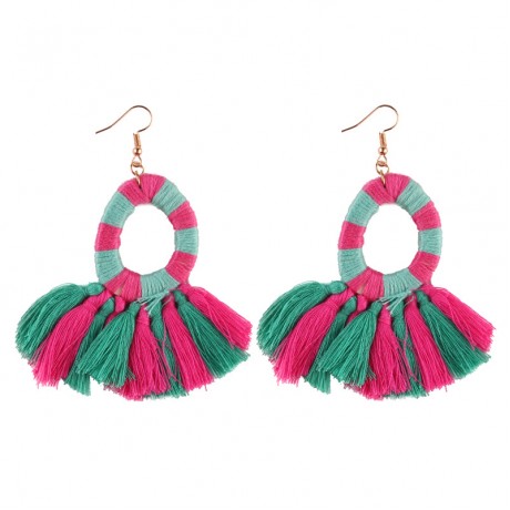 Jewelry Fringed Tassel Earrings Round Circle Ring Hanging Drop Earrings for Women