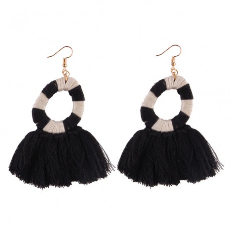 Jewelry Fringed Tassel Earrings Round Circle Ring Hanging Drop Earrings for Women