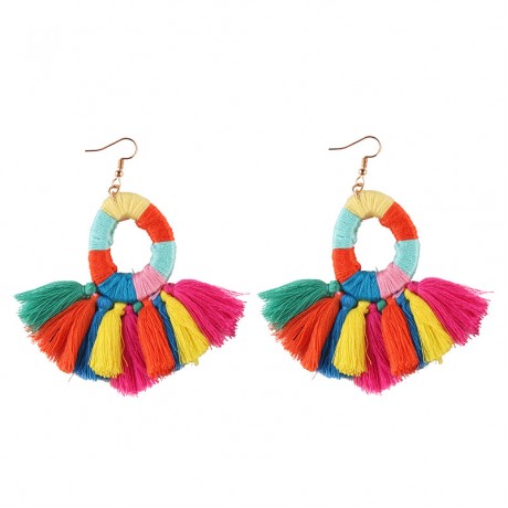 Jewelry Fringed Tassel Earrings Round Circle Ring Hanging Drop Earrings for Women