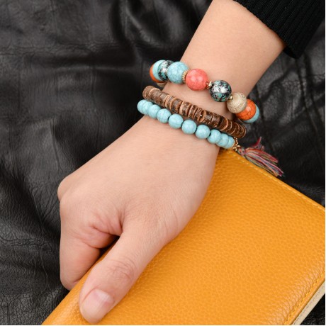 Bohemia Stretch Bracelets Elephant Pendant Chain Fringed Wooden Multi-Layer Bracelets Jewelry for Women Girls and men