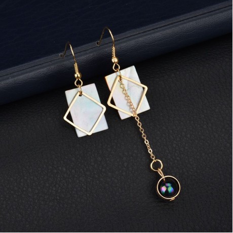 Vintage Earrings Gold Color Square Shell Geometric Long Earrings for Women