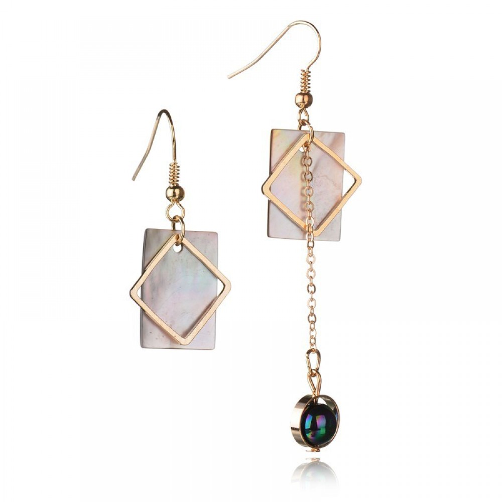 Vintage Earrings Gold Color Square Shell Geometric Long Earrings for Women