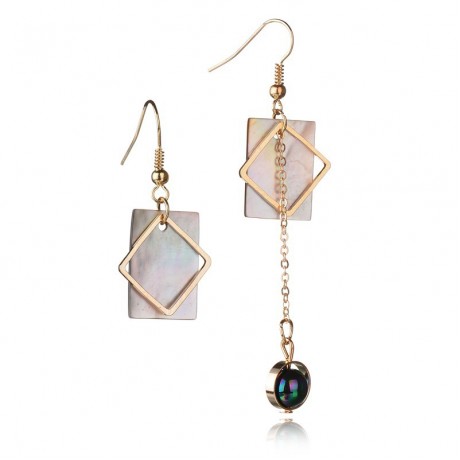 Vintage Earrings Gold Color Square Shell Geometric Long Earrings for Women