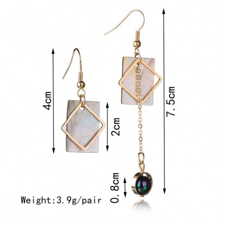 Vintage Earrings Gold Color Square Shell Geometric Long Earrings for Women