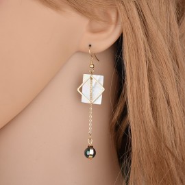 Vintage Earrings Gold Color Square Shell Geometric Long Earrings for Women 
