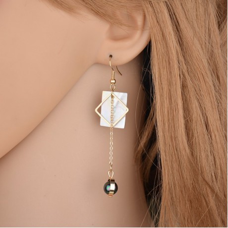 Vintage Earrings Gold Color Square Shell Geometric Long Earrings for Women