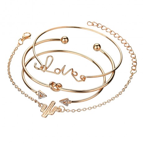 Fashion Jewelry Chain Link Bracelet Elegent Cactus Bracelet Triangle Knotted Love Style Bracelet Set