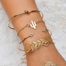 Fashion Jewelry Chain Link Bracelet Elegent Cactus Bracelet Triangle Knotted Love Style Bracelet Set 