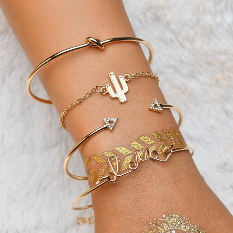 Fashion Jewelry Chain Link Bracelet Elegent Cactus Bracelet Triangle Knotted Love Style Bracelet Set