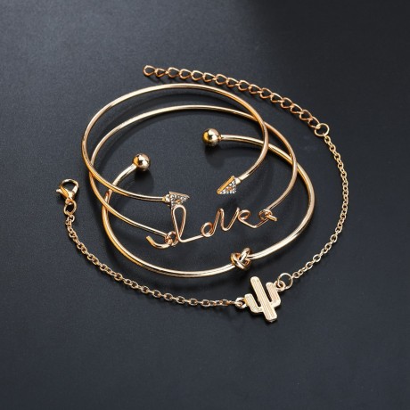 Fashion Jewelry Chain Link Bracelet Elegent Cactus Bracelet Triangle Knotted Love Style Bracelet Set