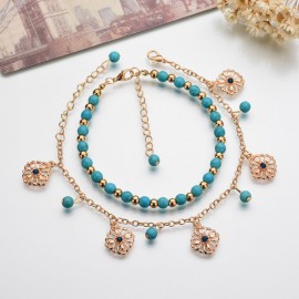 Bohemian Beaded Anklet Bracelet Multilayer Retro Adjustable Flower Fringe Vintage Anklet Bracelet for Women 