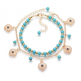 Bohemian Beaded Anklet Bracelet Multilayer Retro Adjustable Flower Fringe Vintage Anklet Bracelet for Women 