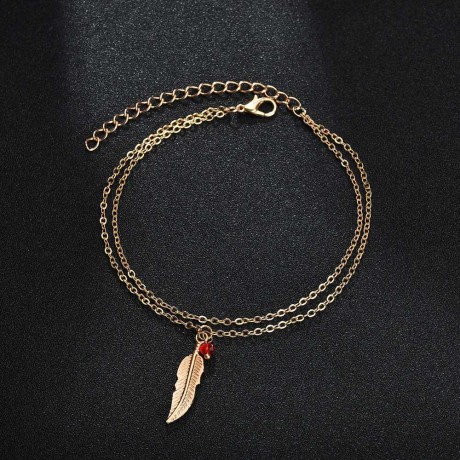 Jewelry Adjustable Double Layer Bracelet Anklet Vintage Feather Leaf Anklet Bracelet for Women