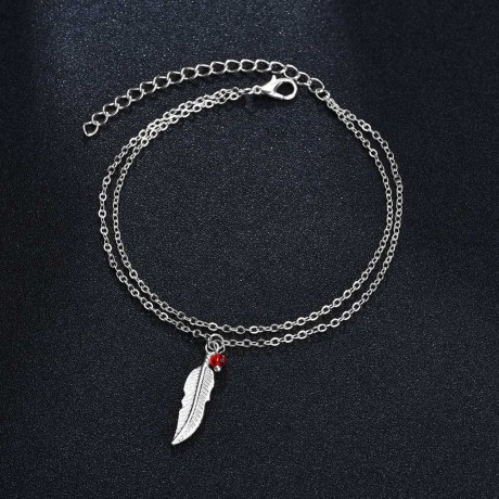 Jewelry Adjustable Double Layer Bracelet Anklet Vintage Feather Leaf Anklet Bracelet for Women