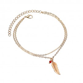 Jewelry Adjustable Double Layer Bracelet Anklet Vintage Feather Leaf Anklet Bracelet for Women 