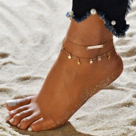 Anklet Chain Double-layer Five-pointed Star Ankle Bracele Jewelry Set for Women and Girls