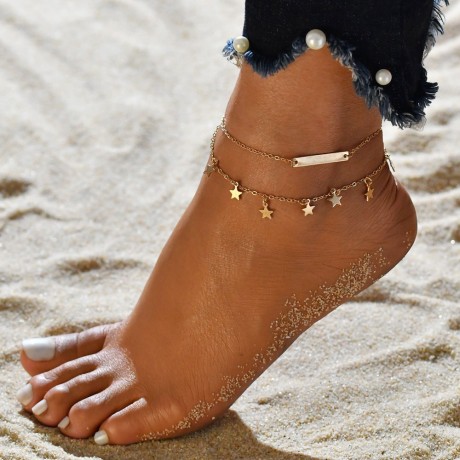 Anklet Chain Double-layer Five-pointed Star Ankle Bracele Jewelry Set for Women and Girls