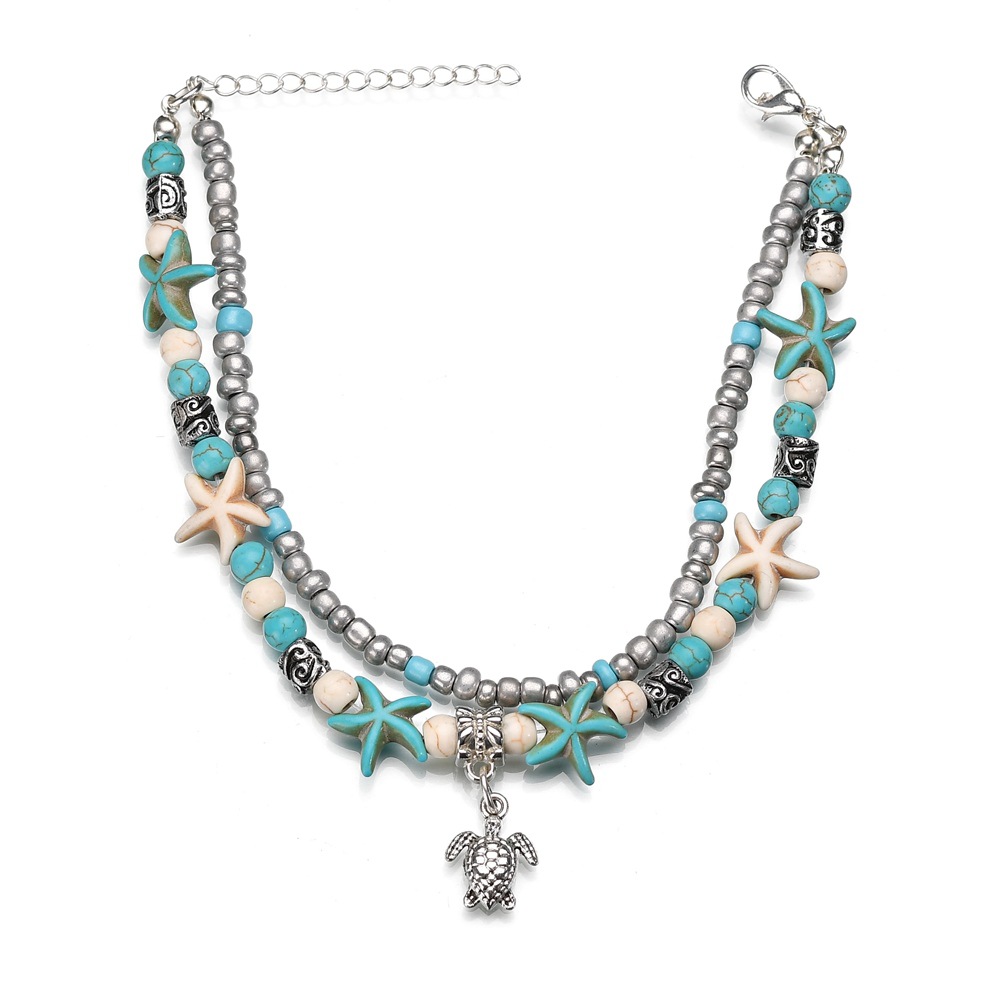 "Ocean Series"Pendant Starfish Pearl Turtle Vintage Anklets Bracelet Multiple Layered  Beach Anklets Foot Chain Jewelry for Women