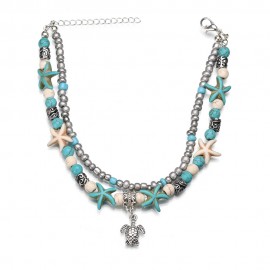 "Ocean Series"Pendant Starfish Pearl Turtle Vintage Anklets Bracelet Multiple Layered  Beach Anklets Foot Chain Jewelry for Women