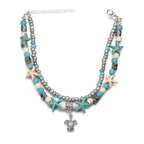 "Ocean Series"Pendant Starfish Pearl Turtle Vintage Anklets Bracelet Multiple Layered  Beach Anklets Foot Chain Jewelry for Women