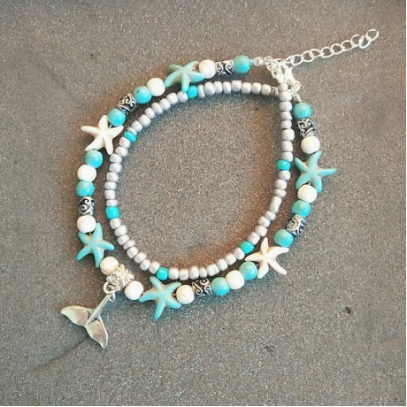"Ocean Series"Pendant Starfish Pearl Turtle Vintage Anklets Bracelet Multiple Layered  Beach Anklets Foot Chain Jewelry for Women