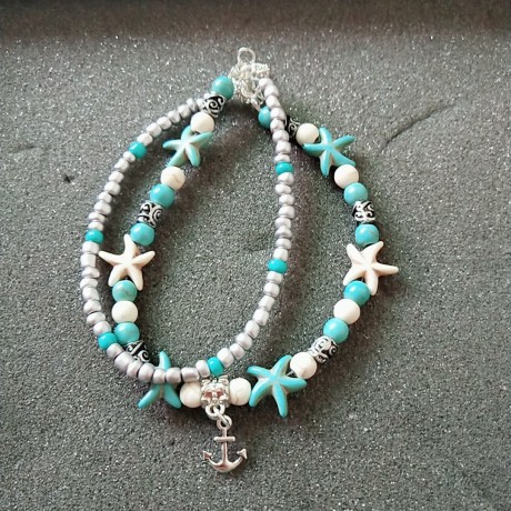 "Ocean Series"Pendant Starfish Pearl Turtle Vintage Anklets Bracelet Multiple Layered  Beach Anklets Foot Chain Jewelry for Women