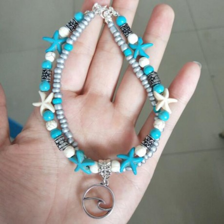 "Ocean Series"Pendant Starfish Pearl Turtle Vintage Anklets Bracelet Multiple Layered  Beach Anklets Foot Chain Jewelry for Women