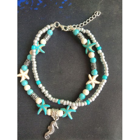 "Ocean Series"Pendant Starfish Pearl Turtle Vintage Anklets Bracelet Multiple Layered  Beach Anklets Foot Chain Jewelry for Women